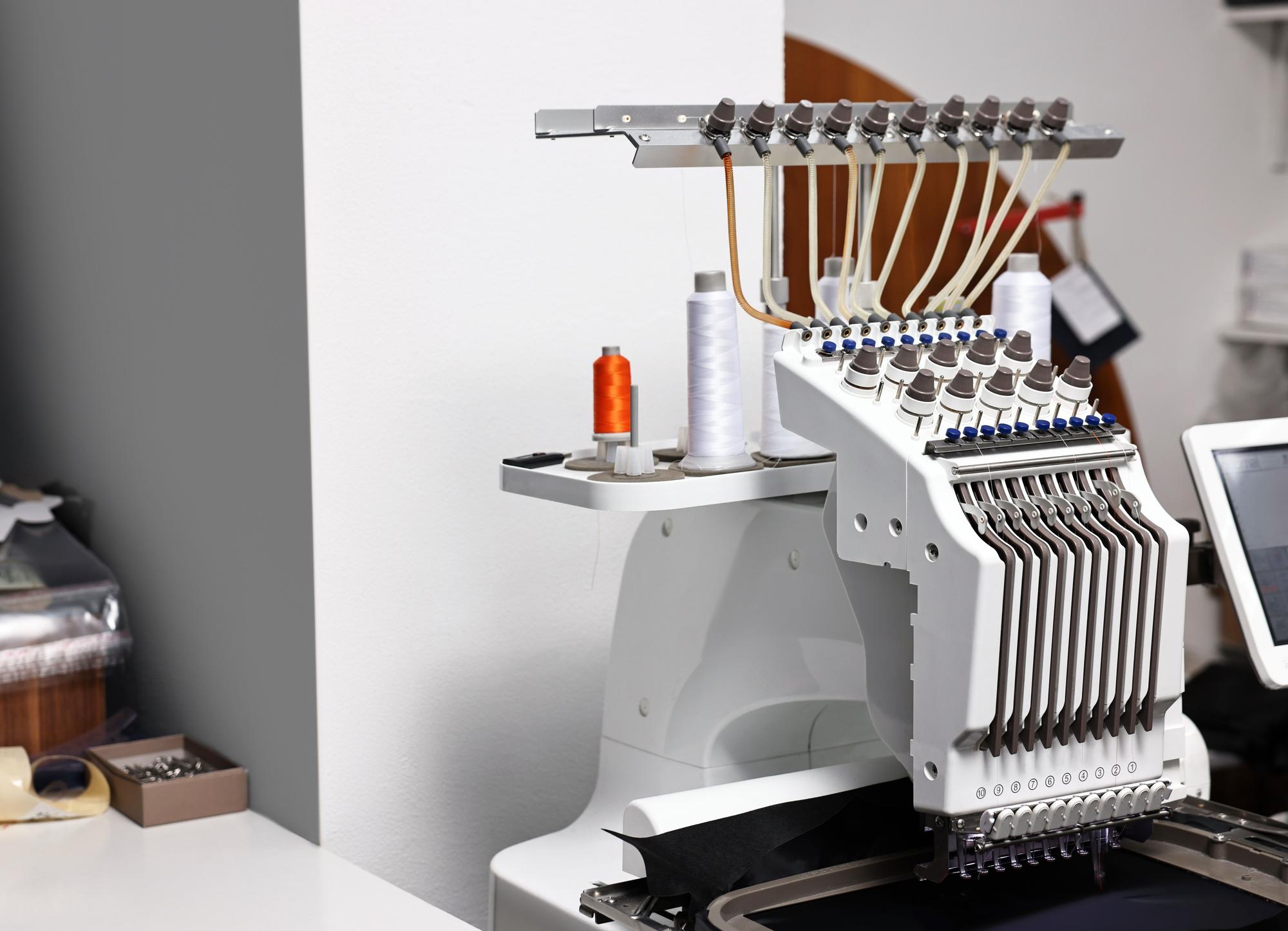 Entrance to embroidery studio with machines